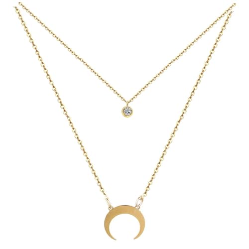 Halskette Ketten Schmuck Herren Frauen Anhänger Necklace Mond Anhänger Halskette Damen Doppelschicht Choker Halskette Schmuck A-Gold von Focisa