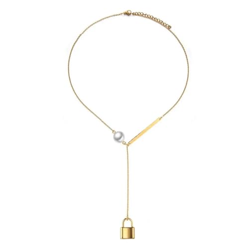 Halskette Ketten Schmuck Herren Frauen Anhänger Necklace Perle Y Schloss Anhänger Halskette Damen Mode Schmuck Gold-Farbe von Focisa