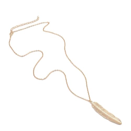 Halskette Ketten Schmuck Herren Frauen Anhänger Necklace Personalisierte Einfache Blattfeder Damenhalskette, Damenpulloverkette Personalisierte Halskette Halskette Und Anhänger Gold von Focisa