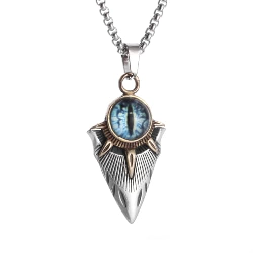 Halskette Ketten Schmuck Herren Frauen Anhänger Necklace Retro Gothic Blauer Augenschutz Anhänger Halskette Männer Jungen Biker Punk Schmuck von Focisa