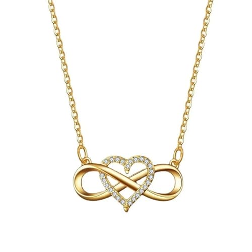 Halskette Ketten Schmuck Herren Frauen Anhänger Necklace Romantische Mode Unendliche Ewige Liebe Halskette Glücksherz Anhänger Halskette Damenschmuck Gold von Focisa