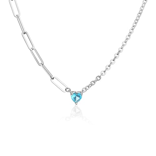 Halskette Ketten Schmuck Herren Frauen Anhänger Necklace Rosa Herzkette Für Frauen, Mode-Halskette, Freundin Freundin Silberblau von Focisa