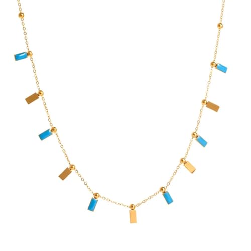 Halskette Ketten Schmuck Herren Frauen Anhänger Necklace Schmuck Geschichtete Doppelhalskette Damen Retro Choker Kette Damen Halskette Blau von Focisa