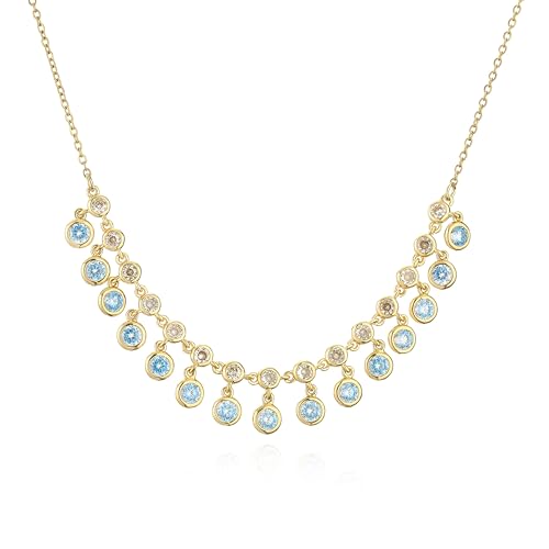 Halskette Ketten Schmuck Herren Frauen Anhänger Necklace Wunderschöne Elegante O-Form Kette Halskette Frauen Runder Anhänger Bunte Halskette Spitze Blau von Focisa