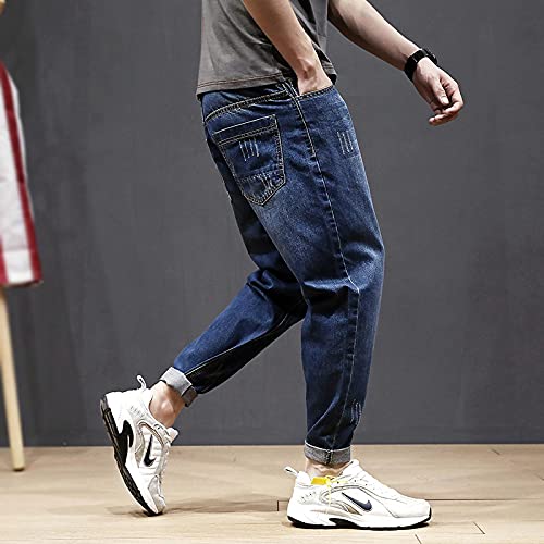 Jeans Herren Hose Jeanshose Korean Style Fashion Männer Jeans Loose Fit Denim Pluderhosen Retro Blau Streetwear Hip Hop Jeans Männer Weites Bein Baggy Hosen 31 Dunkelblau von Focisa