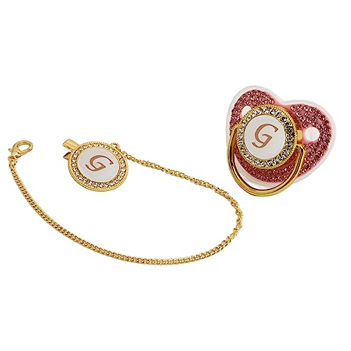 Focket Baby Schnuller, Silikon 26 Buchstaben personalisierte Bling Schnuller mit Schnuller Clip, geschwungenes Design sicher neugeborenen Schnuller für gestillte Babys, Baby Girl von Focket