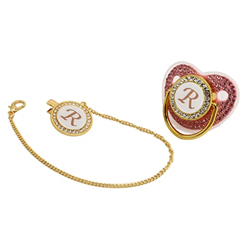 Focket Baby Schnuller, Silikon 26 Buchstaben personalisierte Bling Schnuller mit Schnuller Clip, geschwungenes Design sicher neugeborenen Schnuller für gestillte Babys, Baby Girl von Focket