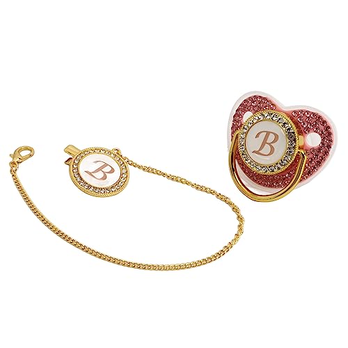 Focket Baby Schnuller, Silikon 26 Buchstaben personalisierte Bling Schnuller mit Schnuller Clip, geschwungenes Design sicher neugeborenen Schnuller für gestillte Babys, Baby Girl von Focket