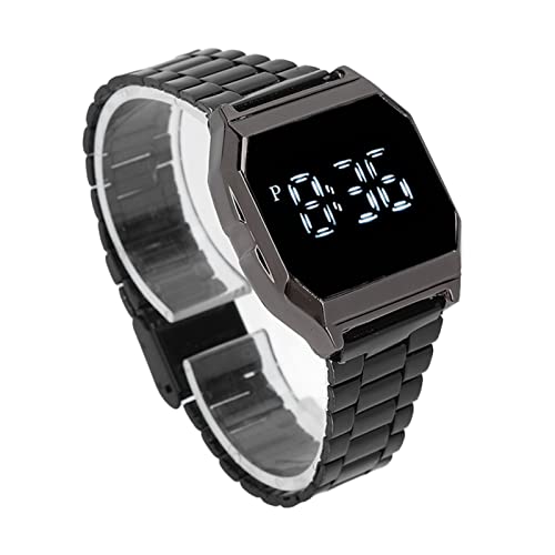 Digitale Sportuhr, Edelstahlarmband, stilvolle Optik, Touchscreen-Uhr, multifunktionale, klare LED-Digitaluhr mit Alarm-Chronographenfunktion und Nachtlichtfunktion für Männer und Frauen(Schwarz) von Fockety