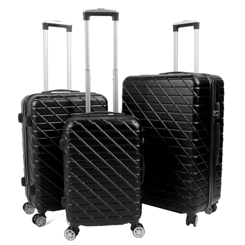Fockety 3-teiliges Gepäckset, 20 Zoll, 24 Zoll, 28 Zoll Erweiterbares, Leichtes Hartschalen-Kofferset mit Spinnerrädern, TSA-Schloss und 150 Kg Tragkraft, ABS-Hartschalen-Gepäckset (Black) von Fockety