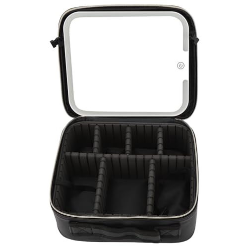 Reise-Make-up-Tasche mit LED-Spiegel, Tragbare, Aufladbare 3-Farben-Make-up-Organizer-Tasche, Kosmetiktasche mit Einstellbarer Helligkeit und DIY-Trennwänden, für Frauen und von Fockety