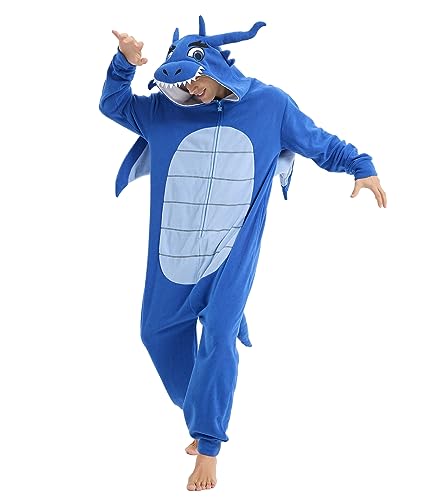 Focupaja Drache Onesie Erwachsene Tier-Cosplay Halloween Pyjamas Kostüme Teenager-Overall Einteiler Nachtwäsche Blau XL von Focupaja