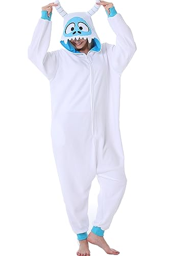 Focupaja Erwachsene Onesie Weißer Monster-Schlafanzug Tier-Cosplay-Kostüme Einteiliger Halloween Nachtwäsche für Frauen Männer L von Focupaja