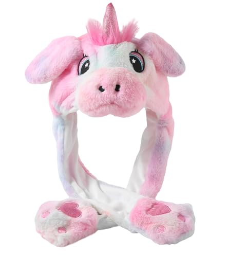 Focupaja Ohren Bewegender Hut Einhorn Bewegliches Ohr Tier Cosplay Hut Cartoon Springmütze Ohren Pop Up Halloween Weihnachten Lustige Mütze Jugendliche Erwachsene Heptachrome von Focupaja