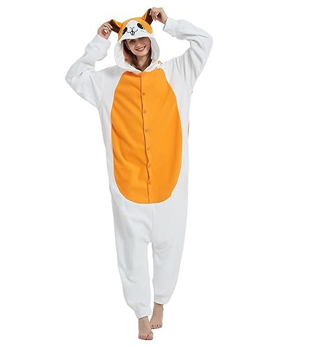 Focupaja Tier Hamster Onesie Cosplay-Overall Schlafanzug Halloween Weihnachten Einteiler für Frauen Männer Orange XL von Focupaja