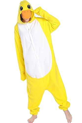 Focupaja Unisex Gelber Enten-Strampler für Erwachsene und Teenager Halloween Pyjamas Tier Cosplay Kostüme Einteiler M von Focupaja