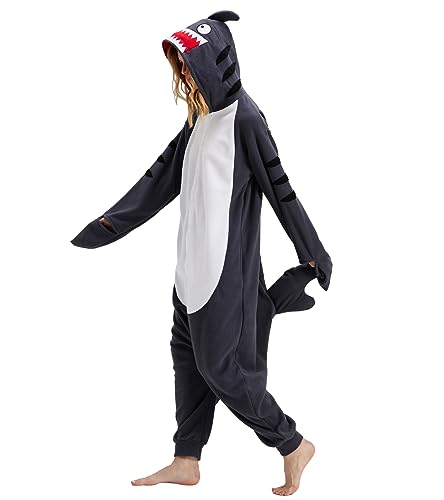 Focupaja Unisex Grauer Hai-Strampler Kostüm für Erwachsene Halloween Tier Jumpsuit Cosplay Einteilige Schlafbekleidung S von Focupaja