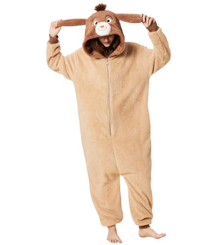 Focupaja Unisex Ziege Pyjamas Erwachsene Tier Jumpsuits Einteilig Gemütlich Karneval Party Cosplay Kostüm Damen Herren Khaki S von Focupaja