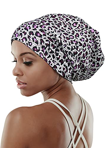 FocusCare Satin Cap for Black Women Frizzy Hair Beanie Curly Headwear Sleep Hats White with Black von FocusCare