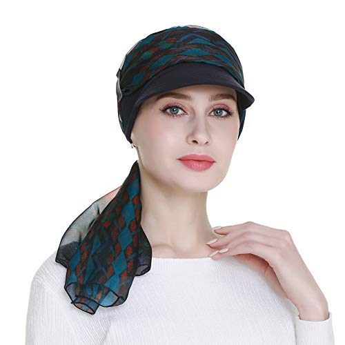 Newsboy Cap für Damen, Chemo-Kopfbedeckung mit Schals, Geschenk, Haarausfall, ganzjährig erhältlich, Marineblau, Einheitsgröße von FocusCare