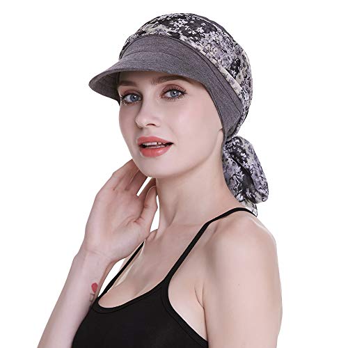 Newsboy Cap für Frauen Chemo-Kopfbedeckung mit Schals Geschenke Haarausfall alle Jahre erhältlich, Dark Health Grau, Einheitsgröße von FocusCare