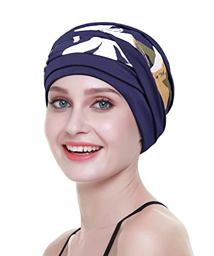 Slip-on leichte Chemo-Turbane für Frauen, Haarausfall, atmungsaktiver Bambus, marineblau, Einheitsgröße von FocusCare
