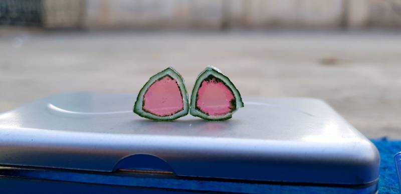 9.50 Cts Wassermelonen-Turmalin Scheiben Paar, Afghanistan Edelstein von Focusgems