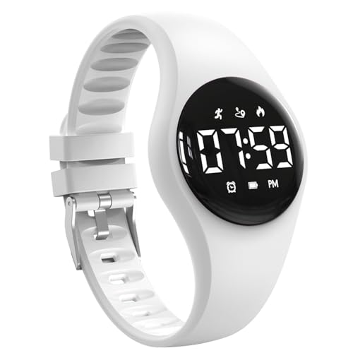 Focwony Kinderuhren mit LED-Display – Wasserdichtes Aktivitätstracker Armbanduhr, Digitaluhr mit Schrittzähler, Wecker & Kalender für Jungen, Mädchen und Jugendliche (Weiß) von Focwony