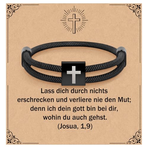 Focxoio Kreuz Armband für Jungs, Christliche Glaube Cross Armbänder Schmuck, Inspirierende Armband Ostern Erstkommunion Konfirmation Taufe Geburtstag Geschenke für Teenager Sohn, Schwarz von Focxoio
