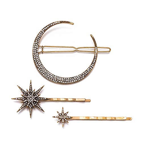 Fodattm Set von 3 Frauen Damen Mädchen Vintage Mond Haarnadel Stern Haarspangen Strass Schnee Stern Einfache Elegante Haarnadeln Haarschmuck von Fodattm