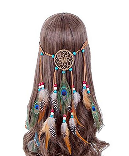 Haarband mit Pfauenfedern, Traumfänger-Kopfschmuck, Hippie-Kopfschmuck, handgefertigt, indischer Fascinator, Feder-Haarband, Haarschmuck Haarband mit Pfauenfedern, Traumfänger-Kopfschmuck, Hippie-Kopfschmuck, handgefertigt, indischer Fascinator, Feder-Haarband, Haarschmuck von Fodattm