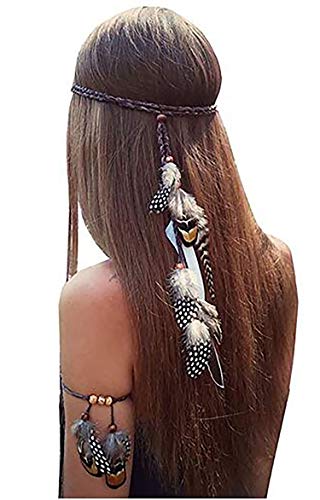 Set von 2 Gypsy Hippie Feder Haarband Kopfschmuck und Armband Bohemian mit (A#) von Fodattm