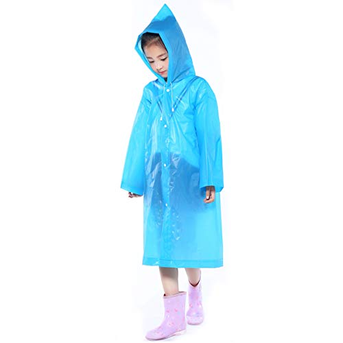 Kinder Regenmantel für Mädchen Jungen, Wasserdicht EVA Regenponcho mit Kapuze, Klar Kleinkind Regenjacke Regencape, Kinder Regenumhang für Outdoor Radfahren Wandern Camping (Blau) von Fodlon