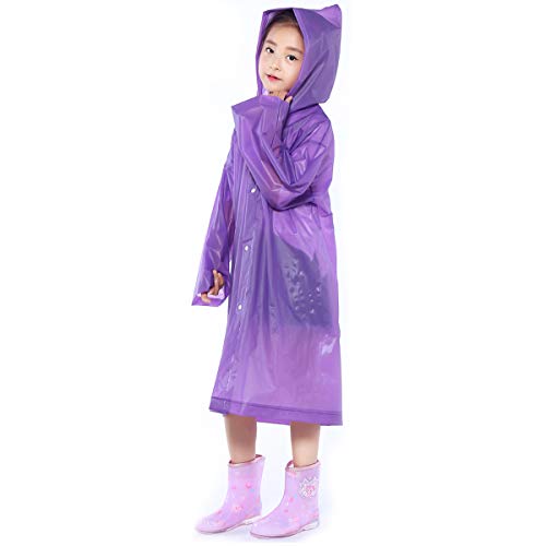 Kinder Regenmantel für Mädchen Jungen, Wasserdicht EVA Regenponcho mit Kapuze, Klar Kleinkind Regenjacke Regencape, Kinder Regenumhang für Outdoor Radfahren Wandern Camping (Lila) von Fodlon