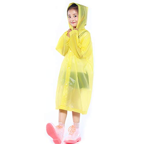 Kinder Regenmantel für Mädchen Jungen, Wasserdicht EVA Regenponcho mit Kapuze, Klar Kleinkind Regenjacke Regencape, Kinder Regenumhang für Outdoor Radfahren Wandern Camping (Gelb) von Fodlon