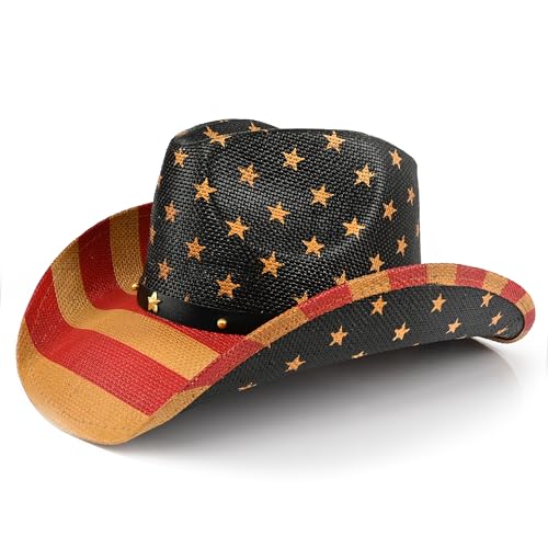 Cowboyhut mit USA-Flagge, für Herren und Damen, Cowgirl-Hut, Western-Strohhut, amerikanische Flagge, Beige Cowboyhut mit USA-Flagge, für Herren und Damen, Cowgirl-Hut, Western-Strohhut, amerikanische Flagge, Beige von Foeran