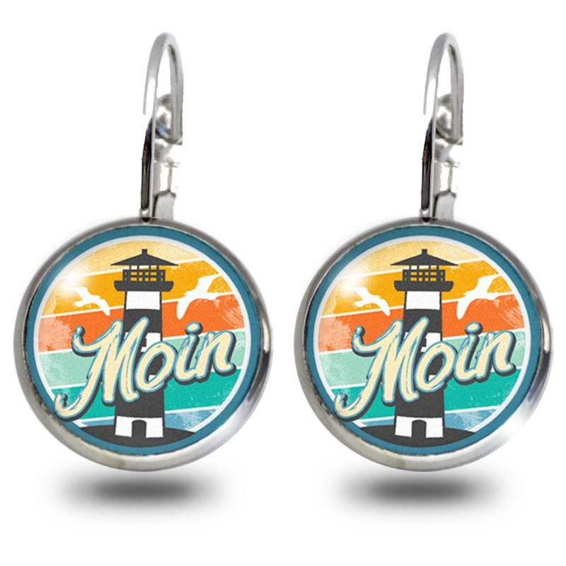 Maritime Brisur Ohrringe Hängend | Moin Mit Leuchtturm Motiv Buntes Vintage Design Cabochon Edelstahl Modeschmuck Geschenke von Foerdeblau