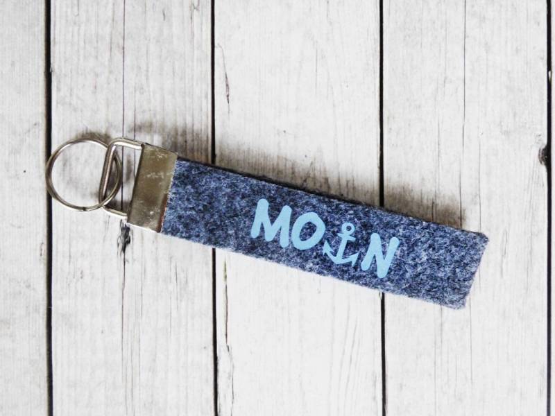 Moin Schlüsselanhänger Aus Filz Doppelt Gelegt | Schlüsselband Maritim Mit Ring Länge Ca. 11-12 cm Kleines Geschenk von Foerdeblau