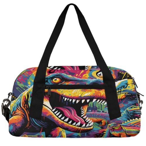 Fierce Dinosaurs Kinder-Duffle-Tasche für Jungen und Mädchen, klein, Sport, Tanz, Turnbeutel für Übernachtung, Reisen, Wochenendhandgepäck, Dinosaurier-Kritzelblume, 18.5"L x 9.4"W x 7.8"H von Foerrkelg
