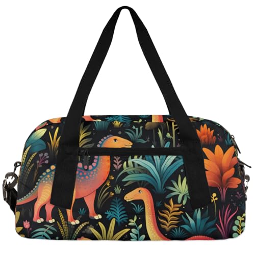 Fierce Dinosaurs Kinder-Duffle-Tasche für Jungen und Mädchen, klein, Sport, Tanz, Turnbeutel für Übernachtung, Reisen, Wochenendhandgepäck, Dinosaurier-Palmenblätter, 18.5"L x 9.4"W x 7.8"H von Foerrkelg