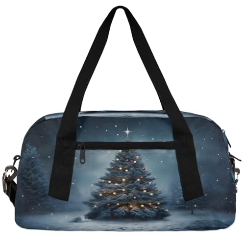 Gemalte Ostereier-Tasche für Kinder, Jungen, Mädchen, klein, Sport, Tanz, Turnbeutel für Übernachtung, Reisen, Wochenendhandgepäck, Weihnachts-Schneeszene, 18.5"L x 9.4"W x 7.8"H von Foerrkelg