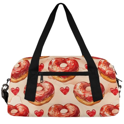 Hamburg Motive Kinder Duffle Bag Jungen Mädchen Kleine Sport Tanz Turnbeutel für Übernachtung Reise Wochenender Handgepäck, Ioving Donut, 18.5"L x 9.4"W x 7.8"H von Foerrkelg