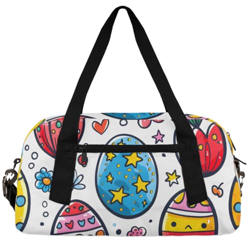 Happy Easter Kinder-Reisetasche für Jungen und Mädchen, klein, Sport, Tanz, Turnbeutel für Übernachtung, Reisen, Wochenendhandgepäck, Farbige Eier Ostern, 18.5"L x 9.4"W x 7.8"H von Foerrkelg