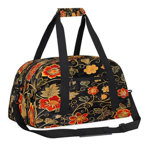 Kinder-Reisetasche für Jungen, Handgepäckgröße, Sporttasche mit Fronttasche mit Reißverschluss für Schule, Übung oder Übernachtung, Reisen, Wochenendübernachtung, Tragetasche, Blumenmuster Vintage von Foerrkelg