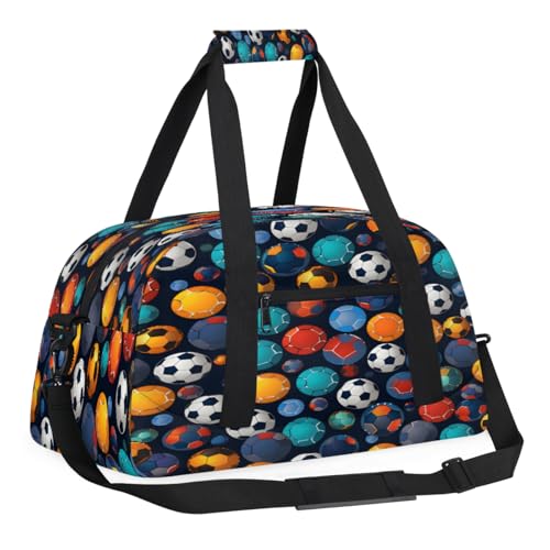 Kinder-Reisetasche für Jungen, Handgepäckgröße, Sporttasche mit Fronttasche mit Reißverschluss für Schule, Übung oder Übernachtung, Reisen, Wochenendübernachtung, Tragetasche, Farbiger Fußball, 18.9"L von Foerrkelg