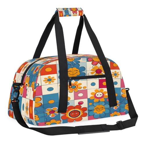Kinder-Reisetasche für Jungen, Handgepäckgröße, Sporttasche mit Fronttasche mit Reißverschluss für Schule, Übung oder Übernachtung, Reisen, Wochenendübernachtung, Tragetasche, Hippie Groovy Flowers von Foerrkelg