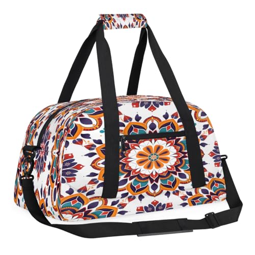Kinder-Reisetasche für Jungen, Handgepäckgröße, Sporttasche mit Fronttasche mit Reißverschluss für Schule, Übung oder Übernachtung, Reisen, Wochenendübernachtung, Tragetasche, Mandala, Bohemia, 18.9"L von Foerrkelg