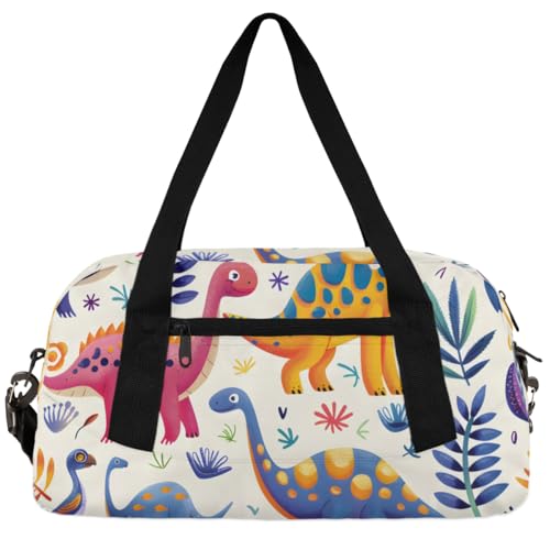 Sporttasche für Jungen, Mädchen, gestreift, für Übernachtungen, Reisen, Wochenendhandgepäck, Schwarz und Weiß, Palmblatt-Dinosaurier, 18.5"L x 9.4"W x 7.8"H von Foerrkelg