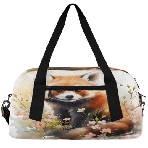 Süße Katzen-Reisetasche für Jungen und Mädchen, klein, Sport, Tanz, Turnbeutel für Übernachtung, Reisen, Wochenendhandgepäck, Fuchspanda, 18.5"L x 9.4"W x 7.8"H von Foerrkelg