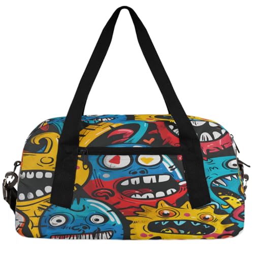 Süße Smiley-Doodle Kinder-Duffle-Tasche für Jungen und Mädchen, klein, Sport, Tanz, Turnbeutel für Übernachtung, Reisen, Wochenendhandgepäck, Retro Monster Graffiti, 18.5"L x 9.4"W x 7.8"H Süße Smiley-Doodle Kinder-Duffle-Tasche für Jungen und Mädchen, klein, Sport, Tanz, Turnbeutel für Übernachtung, Reisen, Wochenendhandgepäck, Retro Monster Graffiti, 18.5"L x 9.4"W x 7.8"H von Foerrkelg